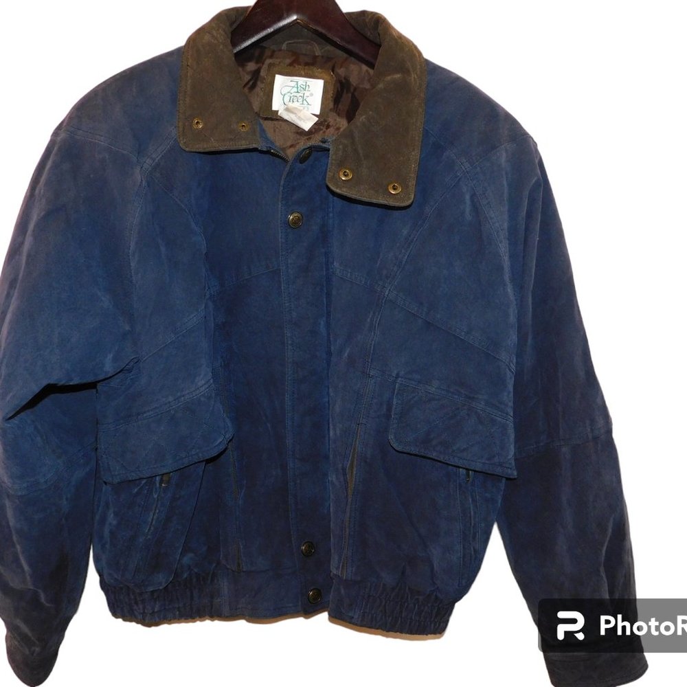 Ash Creek Vintage Blue Suede Leather Coat Men's XL Flaw